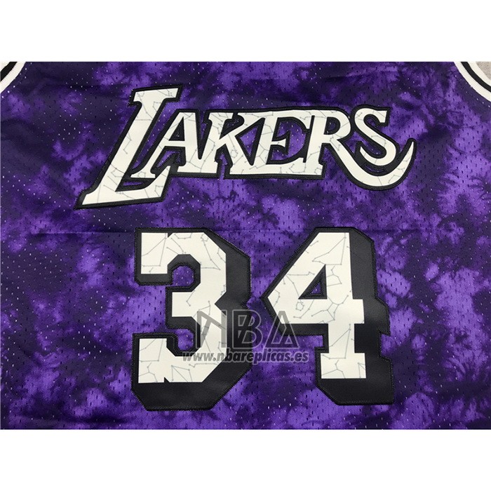 Camiseta Los Angeles Laker Shaquille O'neal NO 34 Galaxy Violeta